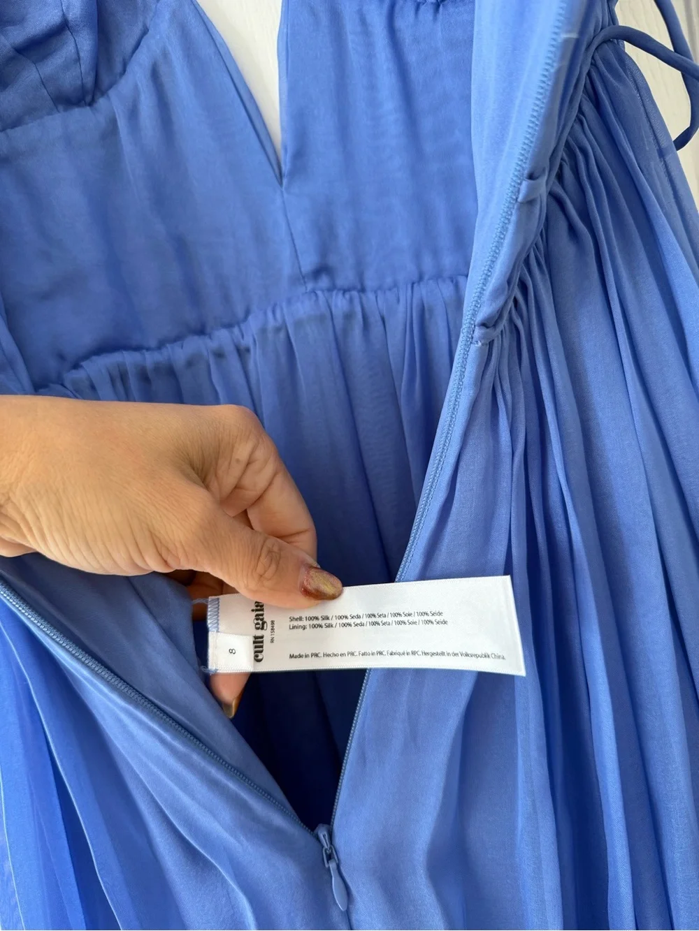 Cult Gaia Aashvi Plunging Halter Neck Silk Gown Capri Blue NEW with tags - Picture 7 of 8